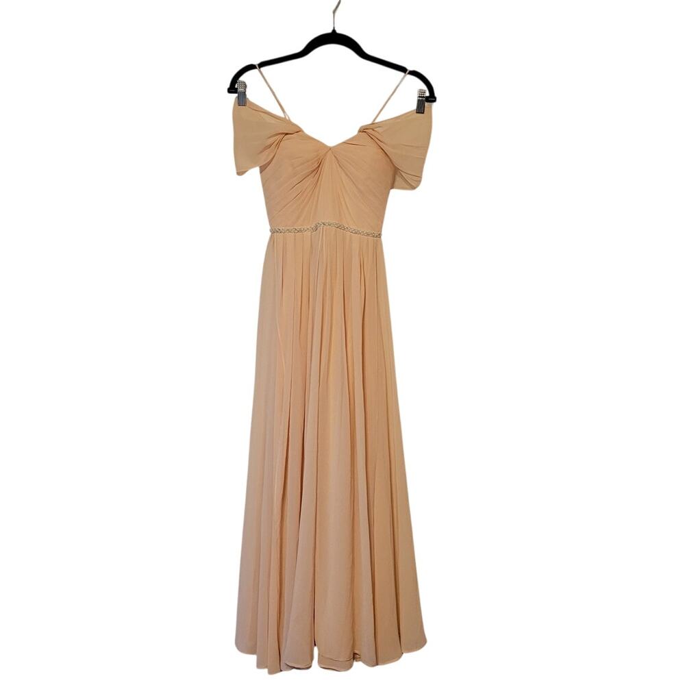 Jenny Yoo Collection Bridesmaid Pleat Cold-Shoulder Lace Dress Peach Womens 0-2